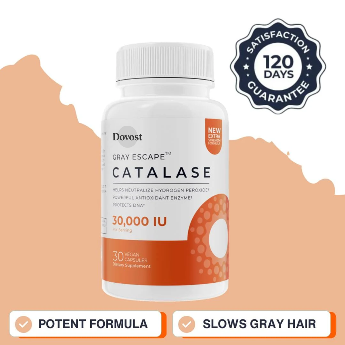 DOVOST Catalase CORE 30,000 - Ultra High Potency For Gray Hair - Vegan