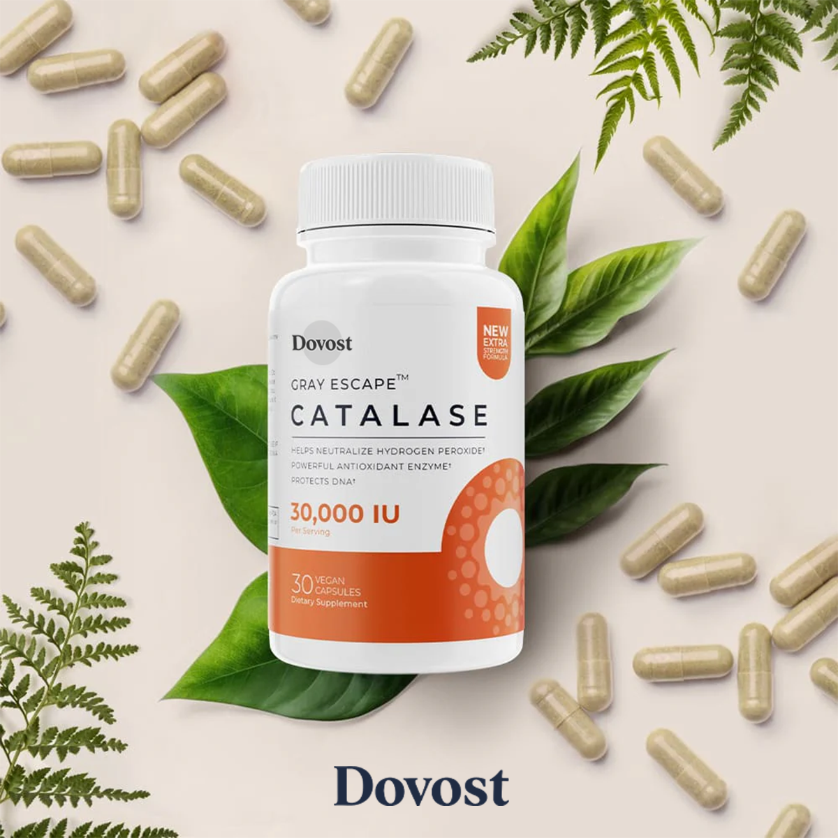DOVOST Catalase CORE 30,000 - Ultra High Potency For Gray Hair - Vegan